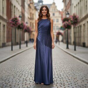 Adrianna Papell One-Shoulder Satin Evening Gown – Size 8, Elegant Formal Dress